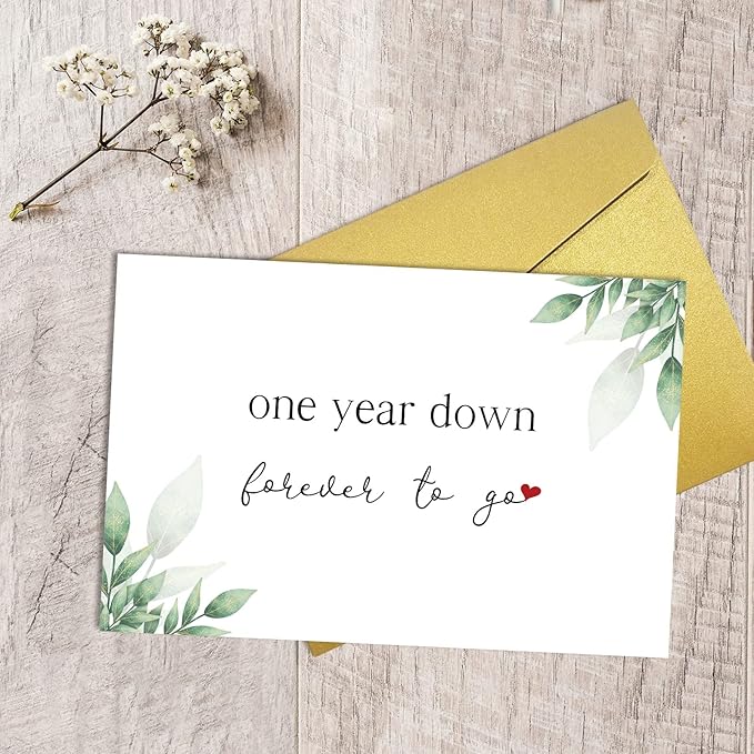Qiliji Romantic 1st Anniversary Card, Happy 1st Anniversary Card for Him Her, First Year Wedding Anniversary Card, 1 Year Down Forever To Go