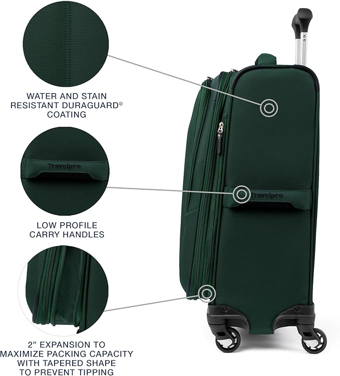 Travelpro Maxlite 5 Softside Expandable Luggage with 4 Spinner Wheels, Lightweight Suitcase, Men and Women, Forest Green, Carry-on 21-Inch