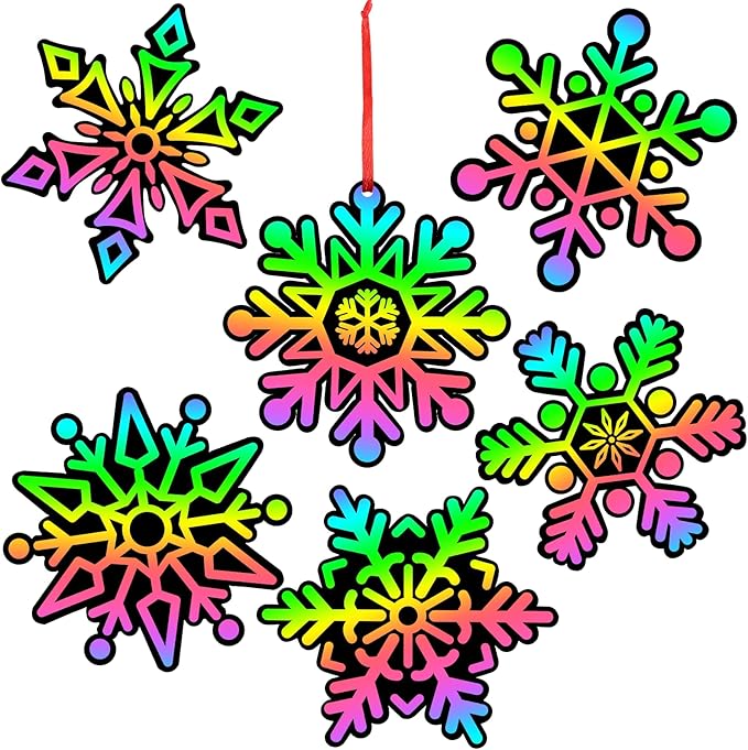 JULMELON 36Pcs Snowflake Scratch Art, Magic Rainbow Scratch Paper Art Winter Holiday Christmas Crafts for School Classroom Activity Christmas Winter Holiday Party Favors Gifts