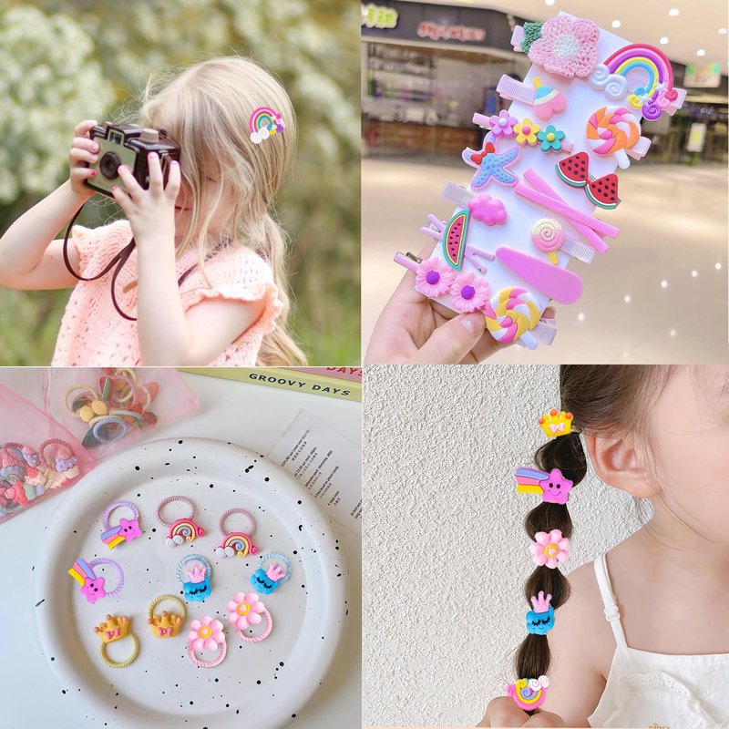 Qopoto Hair Accessories Kits for Girls, Hair Set for Girls Including Gift Box/Hair Clips/Hair Barrettes/Hair Ties/Hair Bows, Little Girls Teen Girl Birthday Gifts Age 4-15 (Pink with Case)