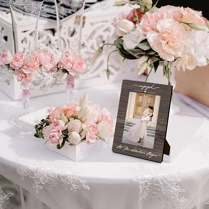 Engagement 4x6 Picture Frame, Newly Engaged Photo Frame, Just Married Gifts for Couples Newlyweds Him Her, Valentine Engagement Couple Picture Photo Frames for Desk Decor