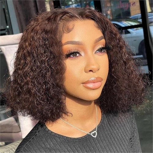 8 Inch Chocolate Brown Deep Wave Lace Front Wigs Human Hair 200 Density Glueless Bob Wig Human Hair Pre Plucked Pre Cut 4# Colored Wig 13x6 Hd Lace Front Wigs