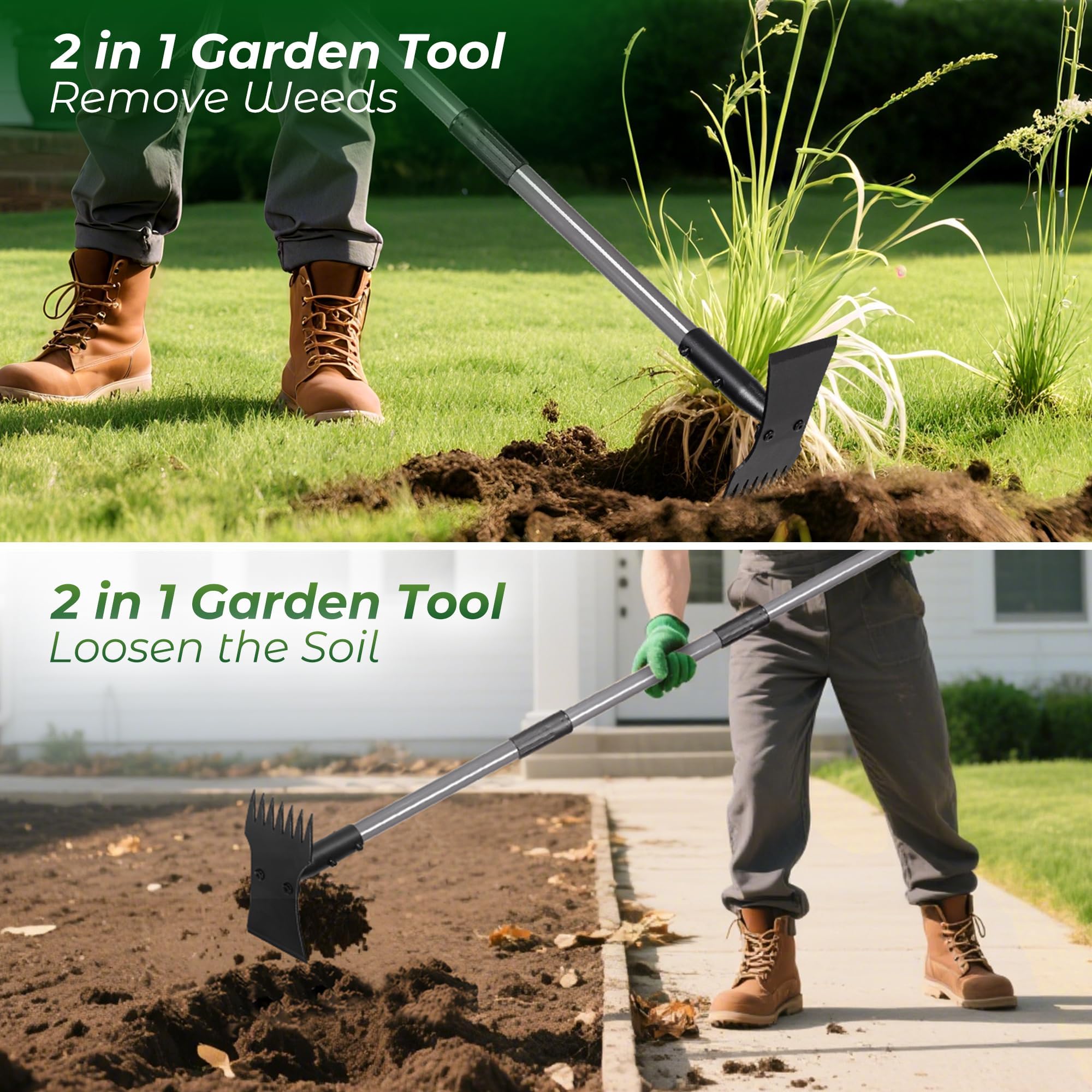 Walensee 2-in-1 Weed Puller Tool and Garden Hoe, Long Handle Weed Rake