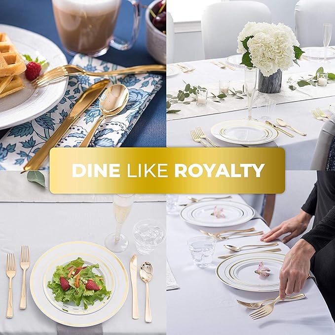 Gold Plastic Silverware Set (1280 Pack) – Includes 640 Forks, 320 Knives, 320 Spoons, Heavy-Duty Disposable Flatware for Parties, Weddings & Events