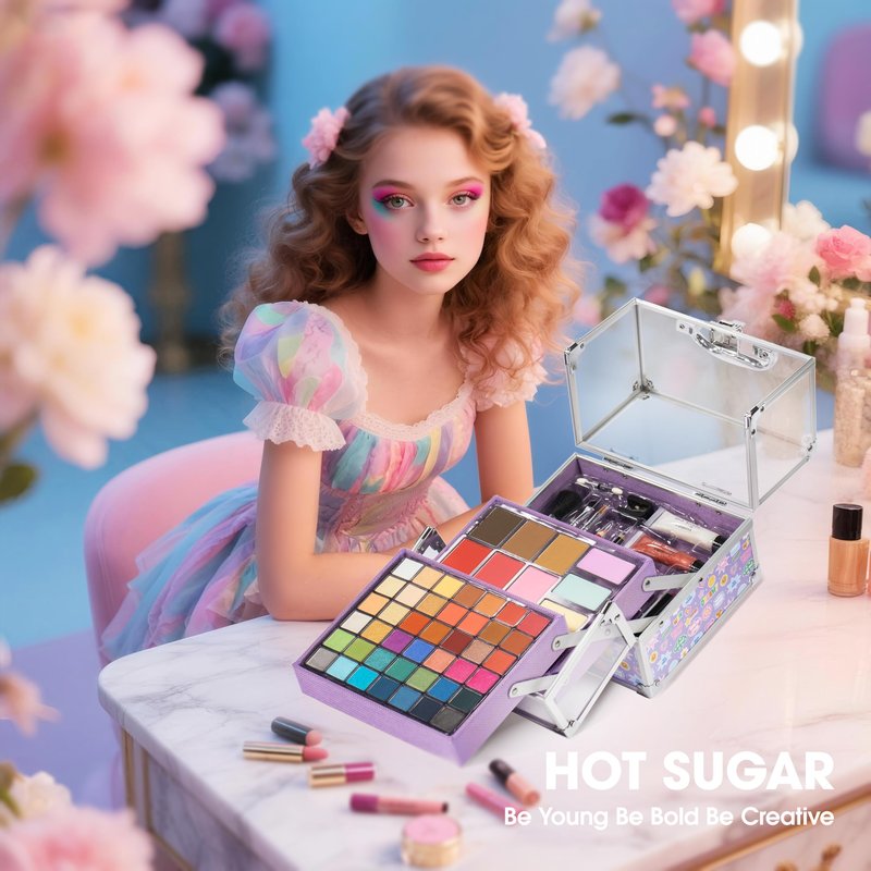 Hot Sugar Make Up Kit for Girls 13-15, Beauty Box for Birthday Parties Makeovers & Christmas (Sticker)