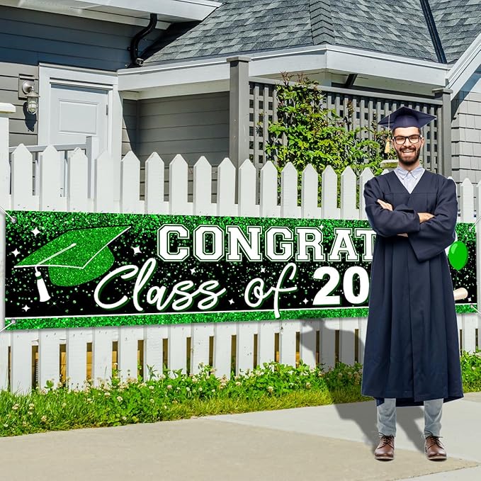 Graduation Decorations 2026 Yard Sign Large Class of 2026 Banner Green Congrats Grad Graduation Party Games Supplies (Green)