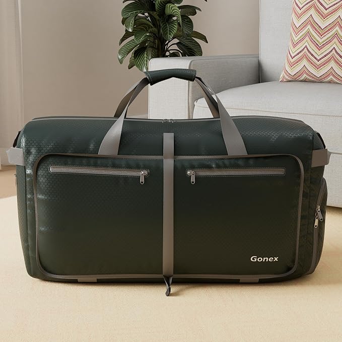 Gonex 40L 60L 80L 100L 150L Large Foldable Travel Duffle Bag with Shoes Compartment, Packable Lightweight Water Repellent Duffel Bag for Camping Gym Weekender Bag
