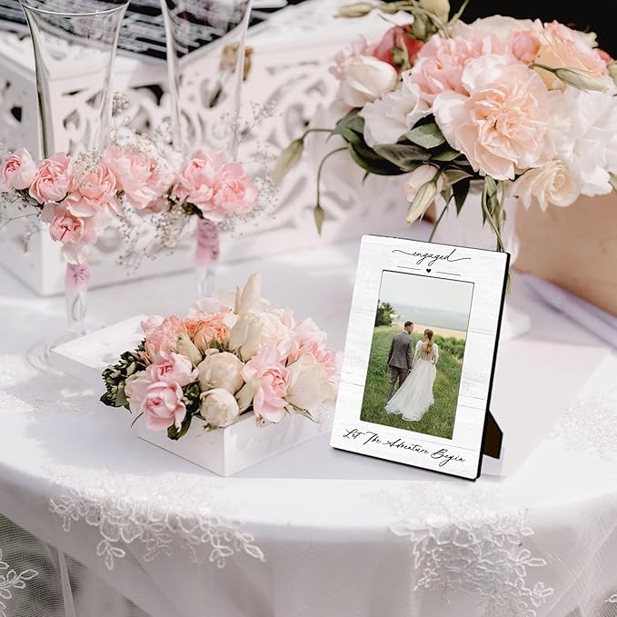 Engagement Couples Newlyweds Picture Frame 4x6, Engagement Gifts for Couples, Just Engaged Gift, Wedding Gifts for Newlyweds Bride Groom, Engaged Couple Picture Photo Frames for Desk Shelf Decor