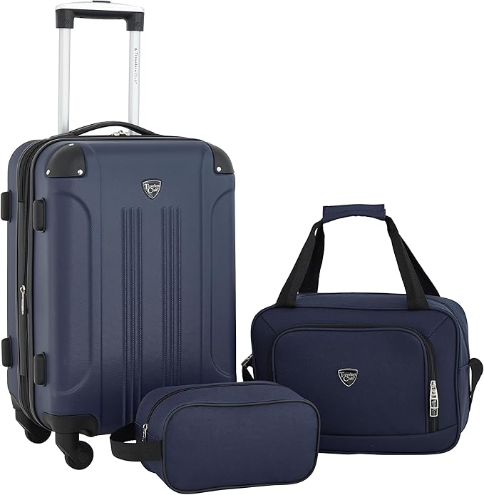 Travelers Club Chicago Hardside Expandable Spinner Luggage, Navy Blue, 3 Piece Set