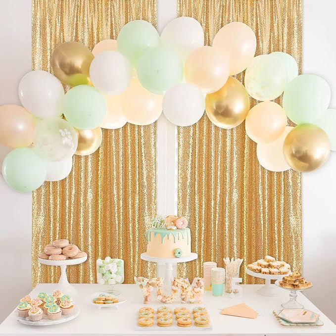 B-COOL Gold Sequin Backdrop Curtain 2 Packs 2ftx8ft Gold Curtains for Wedding Party Backdrop Drapes for Birthday Party Photography Stage Background Decorations