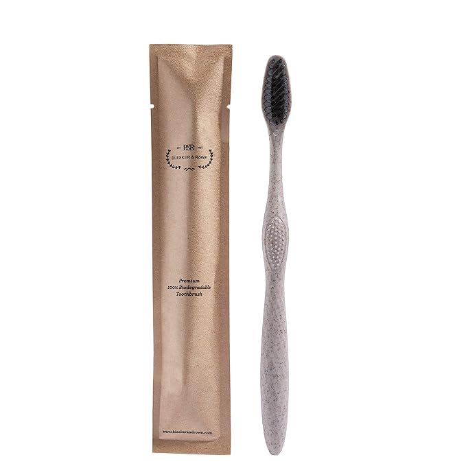 Bleeker and Rowe Biodegradable Eco-Friendly Toothbrushes - Individually Sealed - BPA Free Soft Bristles - Sustainable - Recycled Packaging (Pack of 100)