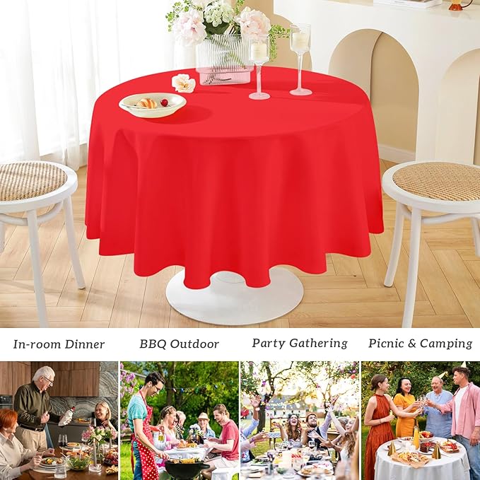 Mulbozy 2 Pcs Red Round Tablecloth, 84 inches Disposable Plastic Red Circle Table Covers for Baby Shower Wedding Bridal Shower Birthday Party Decorations