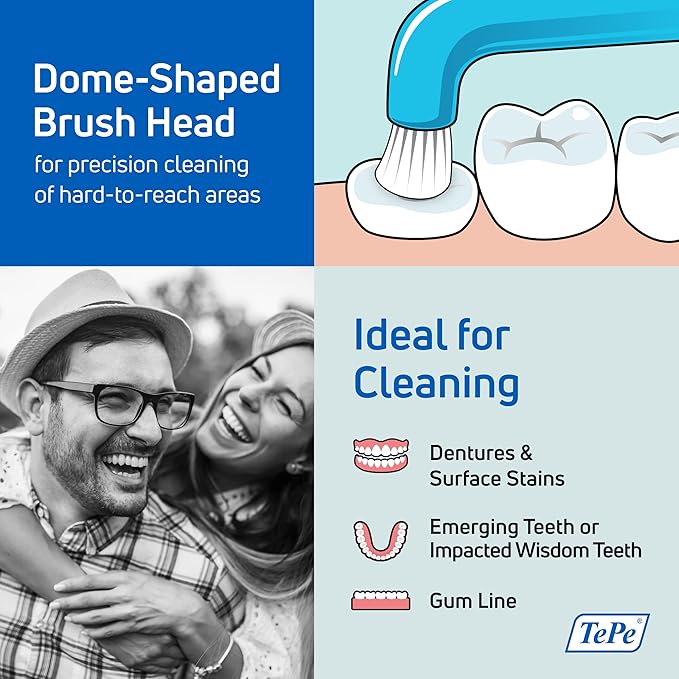 TEPE Compact Tuft Toothbrush, Tufted Brush End Orthodontic Toothbrush for Braces, Dental Implants, Denture Brush, Small Head, 1 Pk