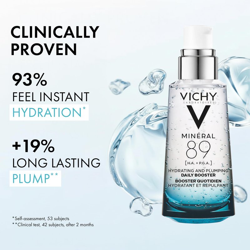 VICHY Mineral 89 Booster, Pure Hyaluronic Acid Serum for Face with Polyglutamic Acid for Skin Barrier Repair, Plumps & Hydrates, Lightweight Hydrating Serum, Oil-Free, Non-Sticky, 1.69 Fl Oz