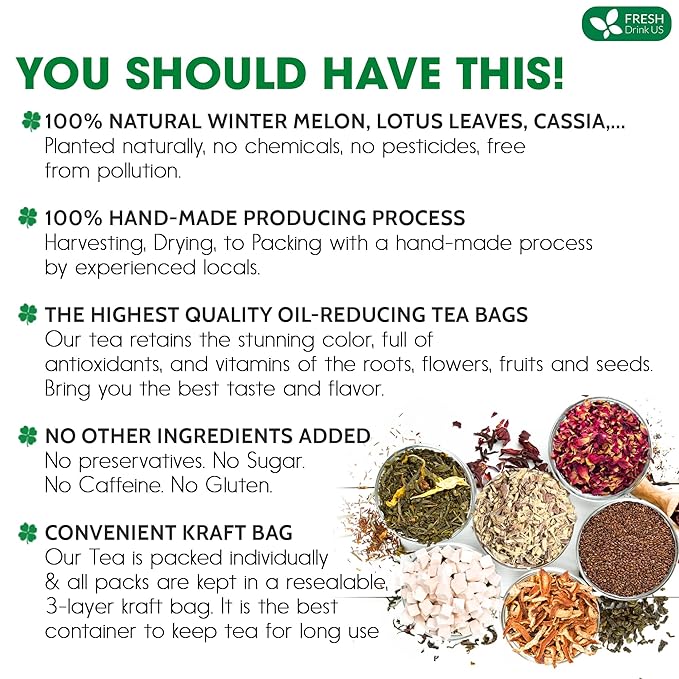 FRESHDRINKUS, 20 Packs of Oil Reducing Tea, Oil Cleansing for Liver, 10 Herbal Ingredients, Traditional Recipe Tea for Liver, 100% Natural, Easy Brewing, Steep Repeatedly