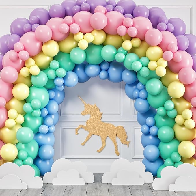 100 Pastel Balloons Assorted Colors & Size – Rainbow Birthday Party Decorations – Macaron Balloons in Blue, Purple, Yellow, Green & Pink – Matte Colored Supplies for Spring, Candy, Easter, & Unicorn