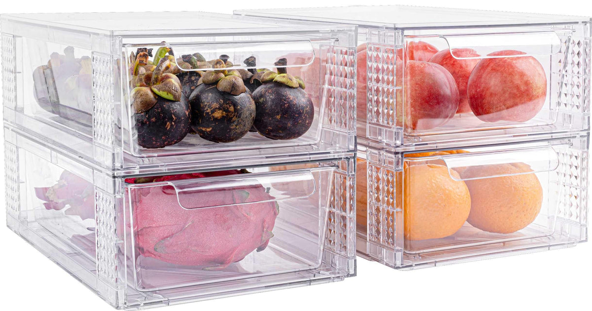 Zero Zoo 4 Pack Clear Stackable Storage Drawers, 3.95" H Easily Assemble Acrylic Organizer Bins - Multi-Use for Make up, Closet, Pantry, Bathroom, Medicine, Kitchen Cabinet & Undersink Organization