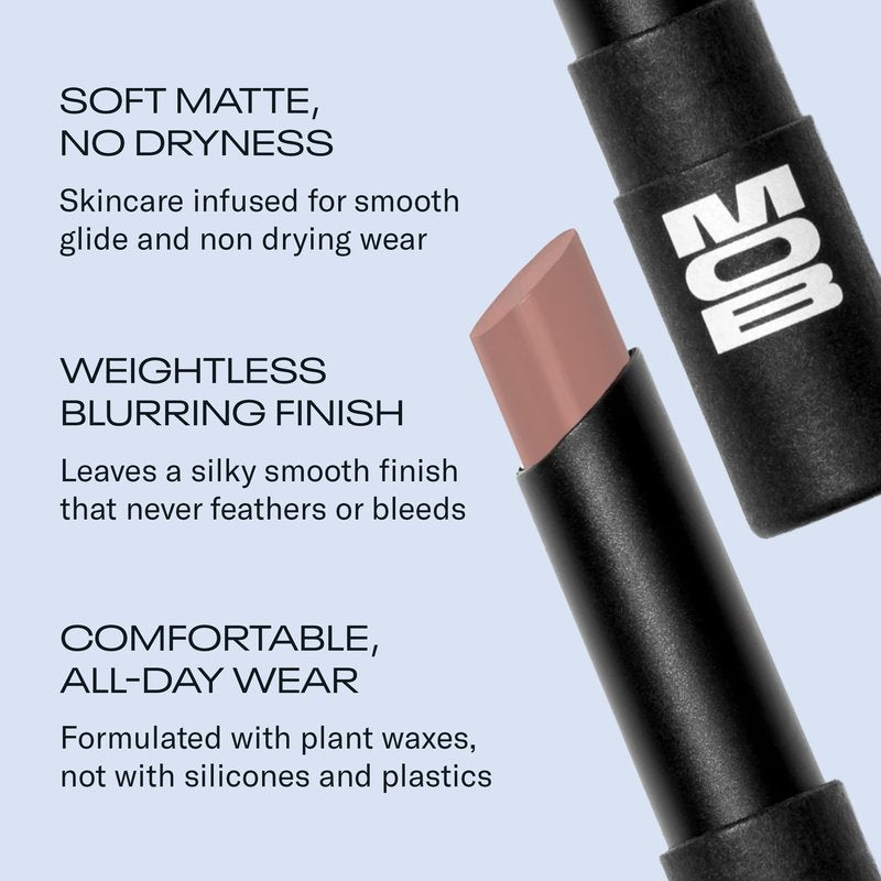 MOB Beauty Soft Matte Lipstick, M102 Mauve Greige, Long Lasting, Weightless Blurring Lip Color Infused with Skincare, Vegan, Silicone-Free, Cruelty Free