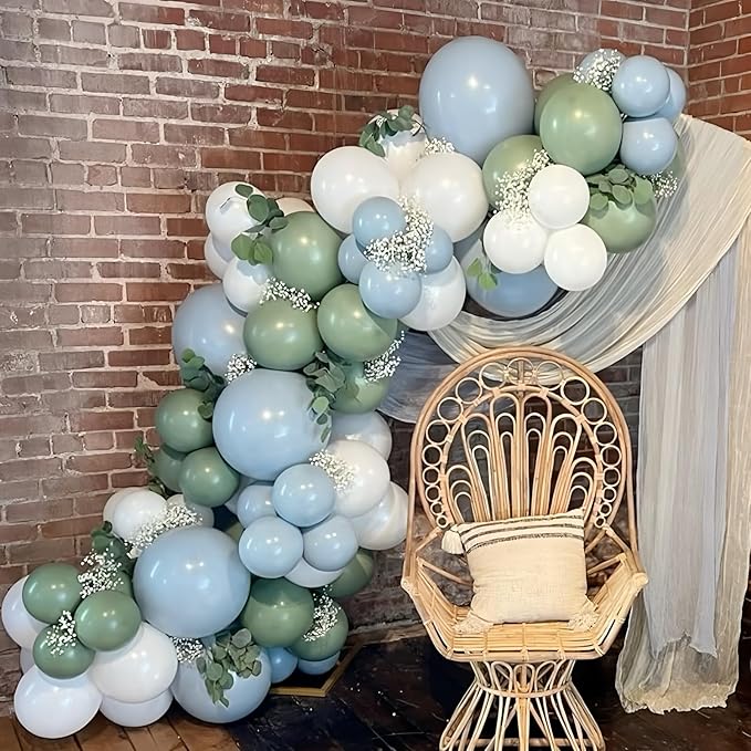 Blue Balloons 5inch Pale Aqua Balloons 60pcs Mini Round Small Retro Light Dusty Fog Mist Blue Latex Balloon for Arch Garland Boho Birthday Party Decoration Wedding Baby Shower Graduation
