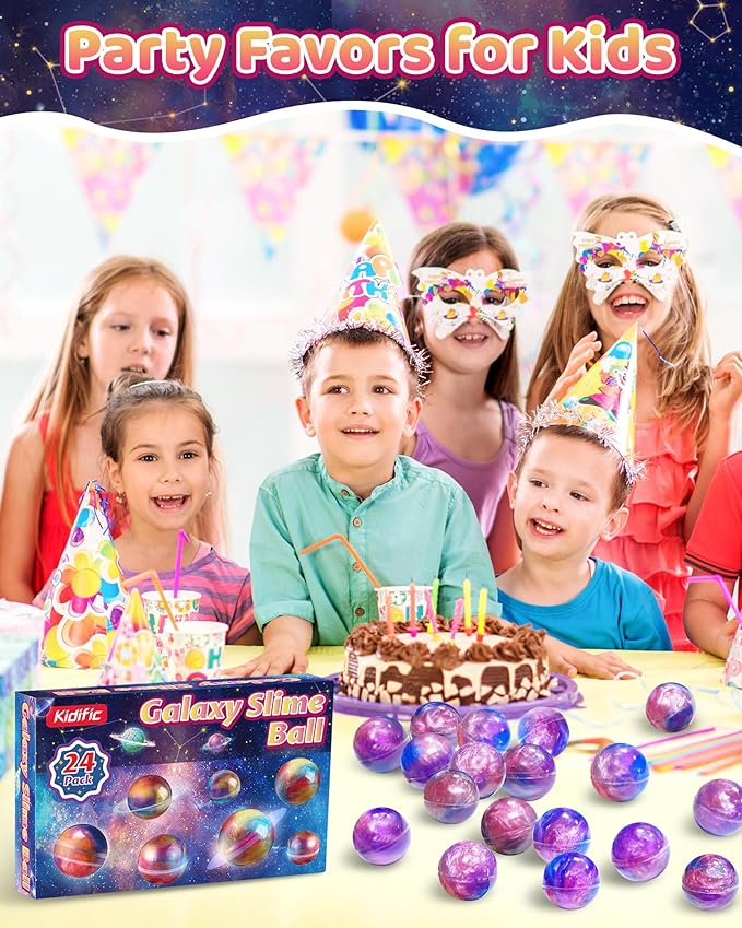24 Pack Galaxy Slime Party Favors, Non-Sticky, Stress Relief Treasure Box for Classroom Prizes Party Supplies, Student Gifts Goodie Bags Stocking Stuffers for Kids Boys Girls