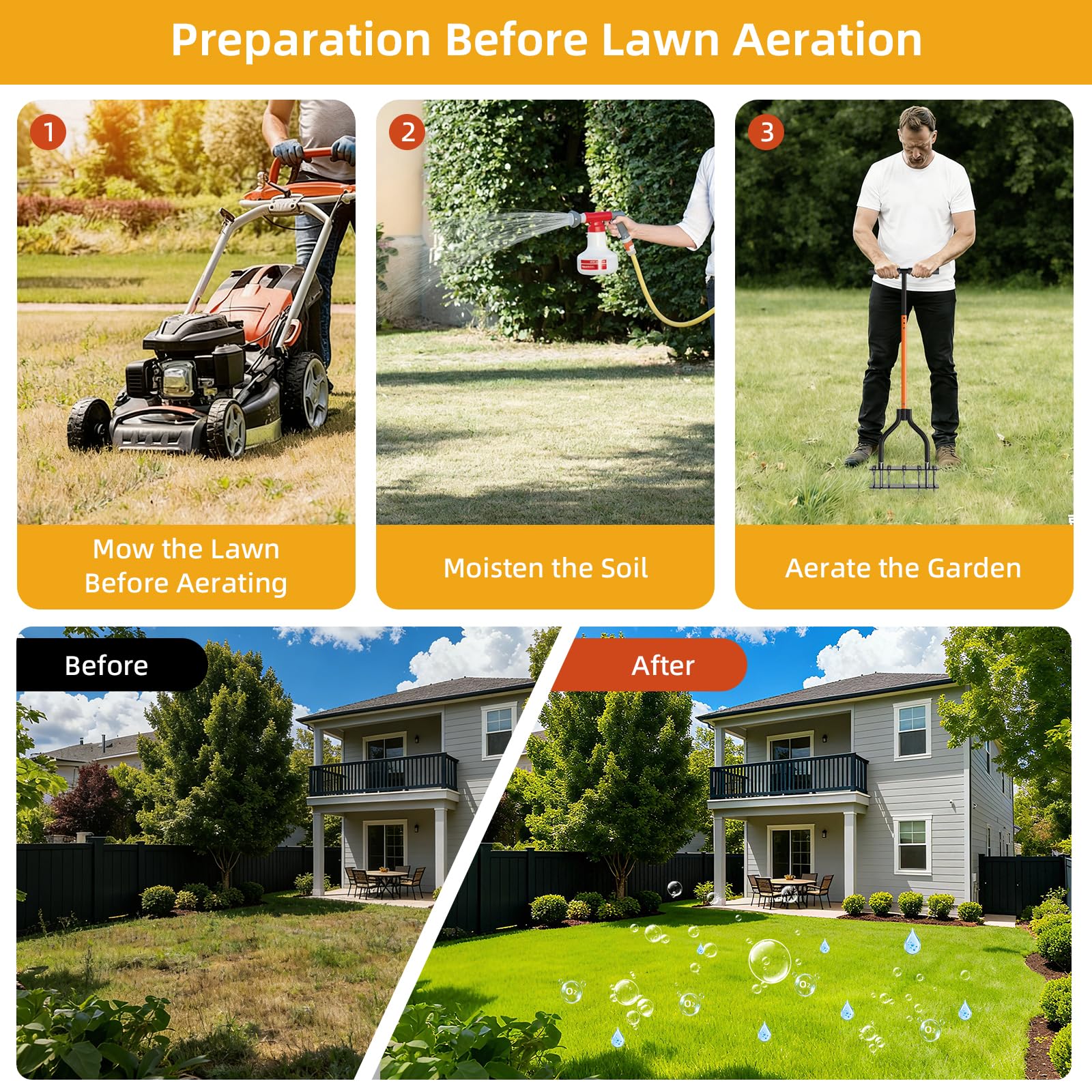 KXGBARN Lawn Aerator Tool with Dual-Layer Self-Cleaning Spikes, 15 Spike Heavy Duty Manual Lawn Aerator for Compact Soil, Anti-Clog Grass Aerator for Yard, Garden & Lawn Care