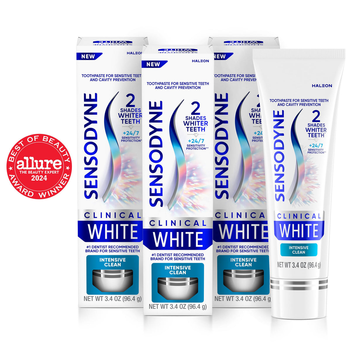 Sensodyne Clinical White Toothpaste Clinically Proven Whitening for Sensitive Teeth, Intensive Clean, 3.4 oz (3 Pack)