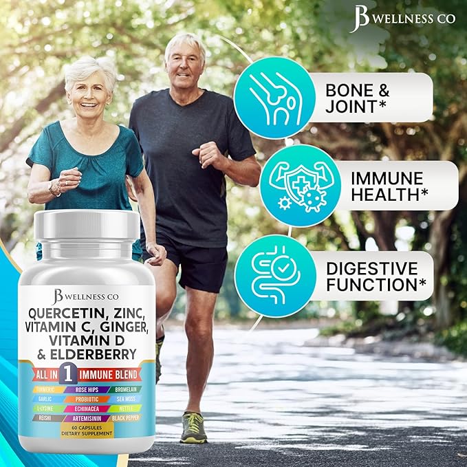 Quercetin Zinc Vitamin C Vitamin D Bromelain Elderberry - Nettle Supplement with Artemisinin, Sea Moss, Echinacea - 180 Count