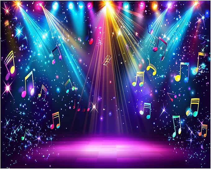 AIIKES 12x10ft Rainbow Stage Photography Backdrop1980s Colorful Disco Backdrop Rock Music Glow Neon Dance Birthday Party Decorations Backdrop XY142