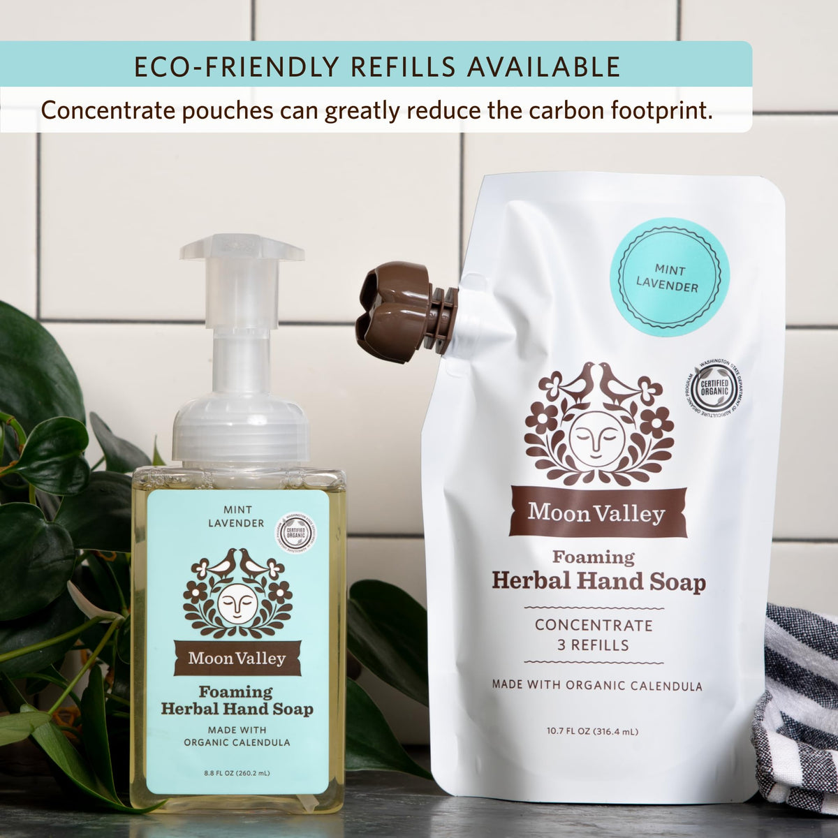 Moon Valley Foaming Hand Soap Refill Pouch, Two-Pack Mint Lavendar Soap, Vegan and Non-GMO, Environmentally Friendly Option