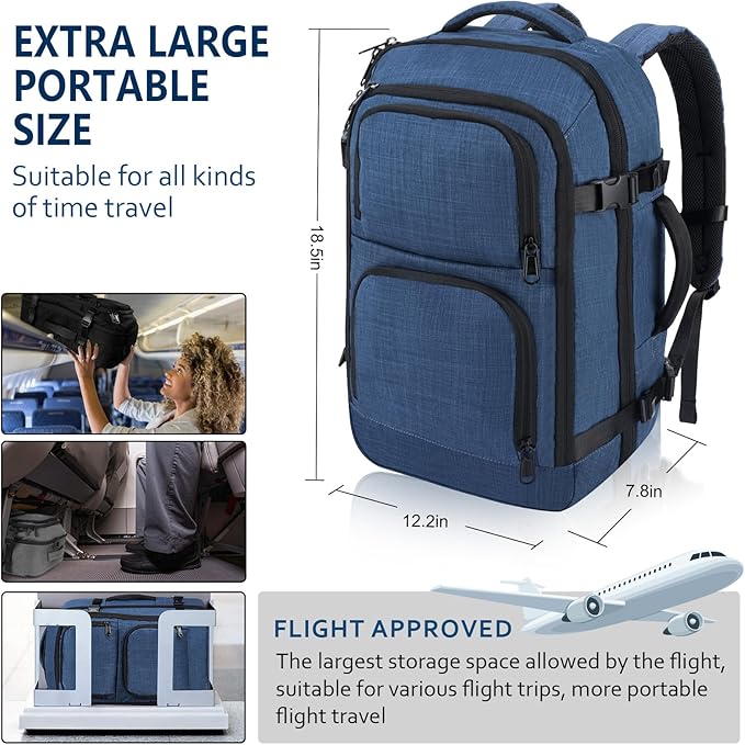 Dinictis Travel Backpack Carry on Flight Approved, Backpack Suitcase for Travel, Personal Item Travel Bag fits 17 inch Laptop-Blue