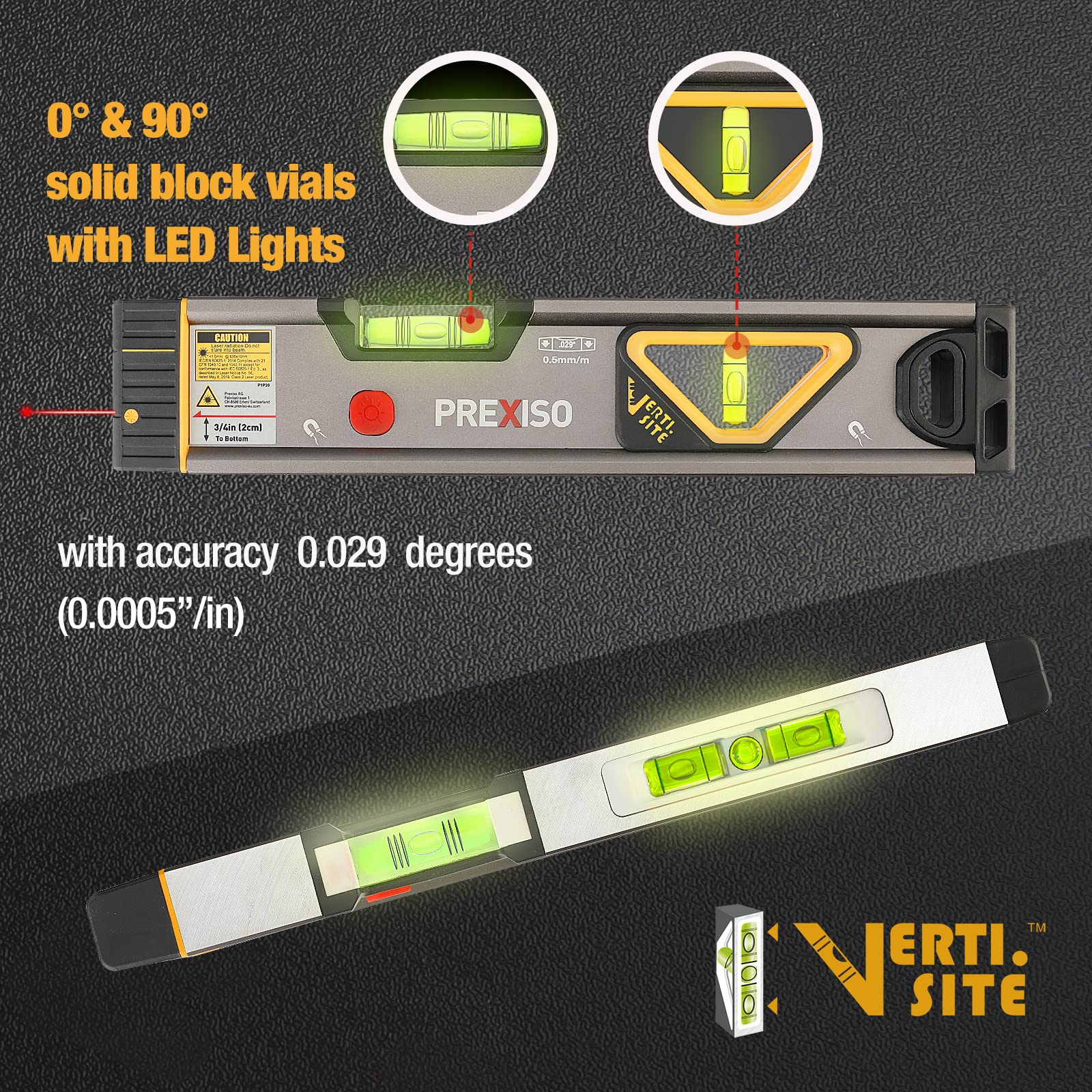 PREXISO 2-in-1 Laser Level 12 in Spirit Level with Light, 100Ft Alignment Point & 30Ft Leveling Line, Magnetic Laser Leveler Tool for Construction Picture Hanging Wall Writing Painting Home Renovation
