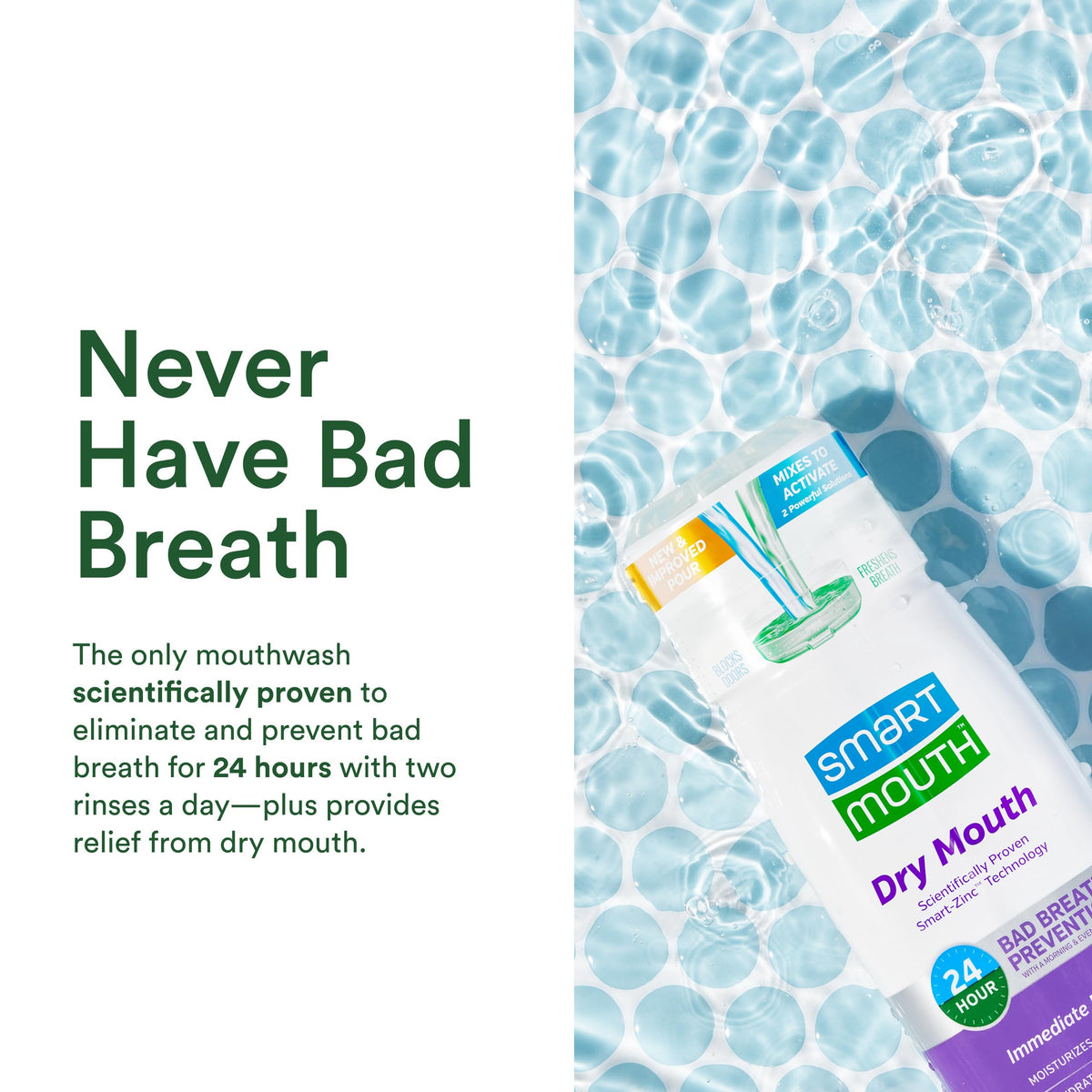 SmartMouth Dry Mouth Zinc Activated Mouthwash - Dry Mouth Rinse for Immediate Relief & Instant Fresh Breath - Optimal Oral Health - Sugar, Gluten & Alcohol-Free - Soothing Mint - 16 fl oz - 2 Pack