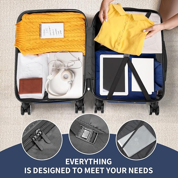 Karl home Luggage Sets 3 Piece, ABS Hardside Suitcase Set with Double Spinner Wheels & TSA Lock for Travel Business, 3-Piece Set (20/24/28), Navy Blue