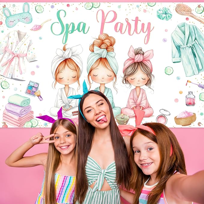 Avezano Spa Party Banner Spa Theme Birthday Party Decoration for Girls Women Spa Day Makeup Slumber Pajama Sleepover Birthday Party Decoration Banner (6x3.6ft)