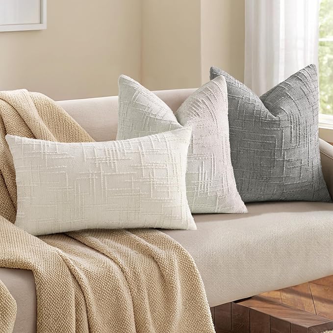 decorUhome Christmas Cream White Chenille Throw Pillow Covers 12x20 Set of 2 Thick Textured Slubby Couch Pillow Covers Farmhouse Accent Modern Neutral Decorative Pillow Cases for Bed Sofa Living Room