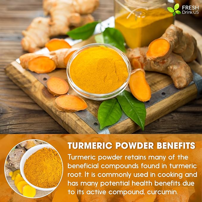 FRESHDRINKUS, Premium 2.5oz Turmeric Powder, 100% Natural & Pure Turmeric Powder, Ground Turmeric Powder, Turmeric Seasoning Root Powder, No Additives, No Gluten, Vegan.