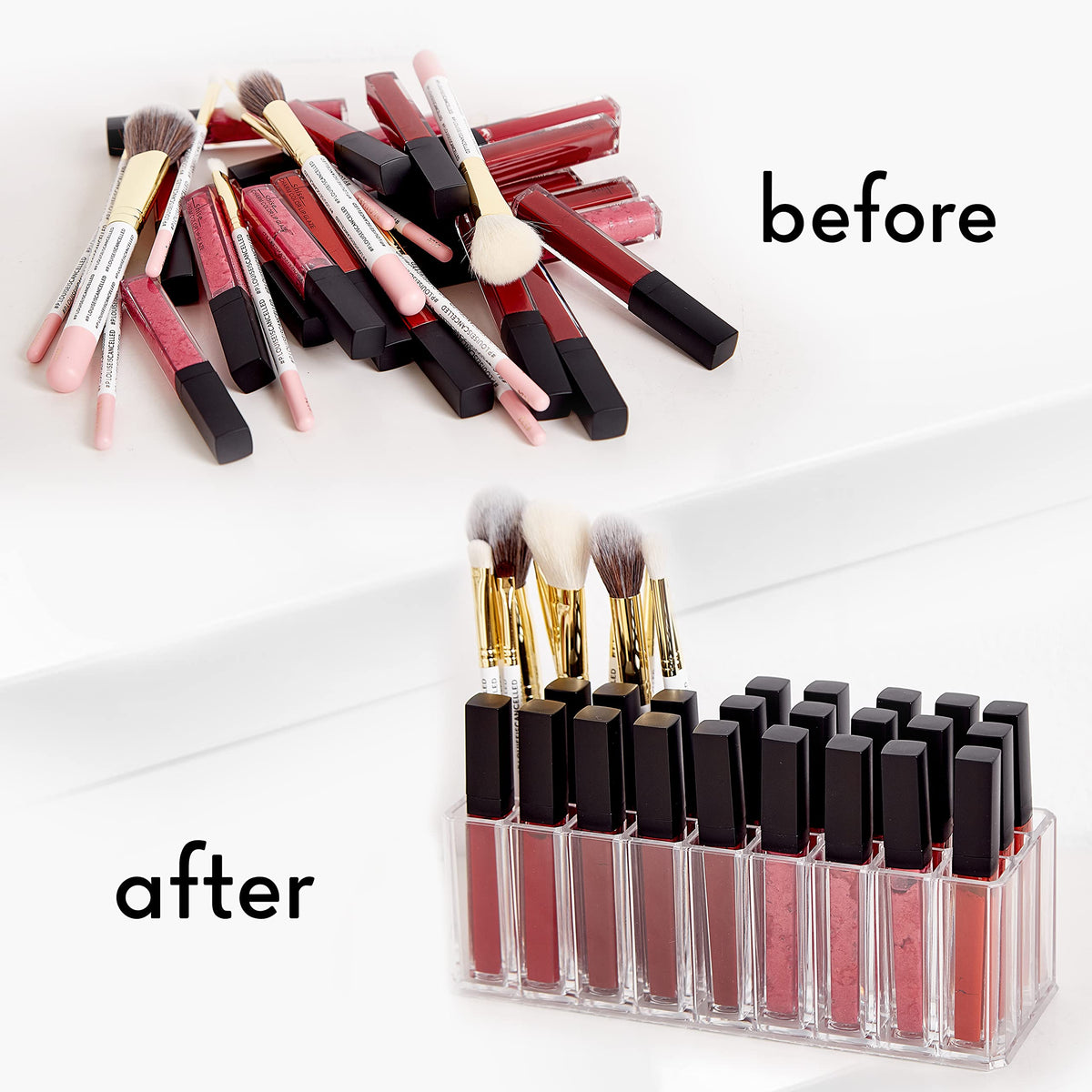 FAJ Eyeshadow Palette Lipgloss Organizers, Acrylic Makeup Holder for Vanity, Drawer Storage, Cosmetics Pallets Countertop Clear Storage (27 spaces)