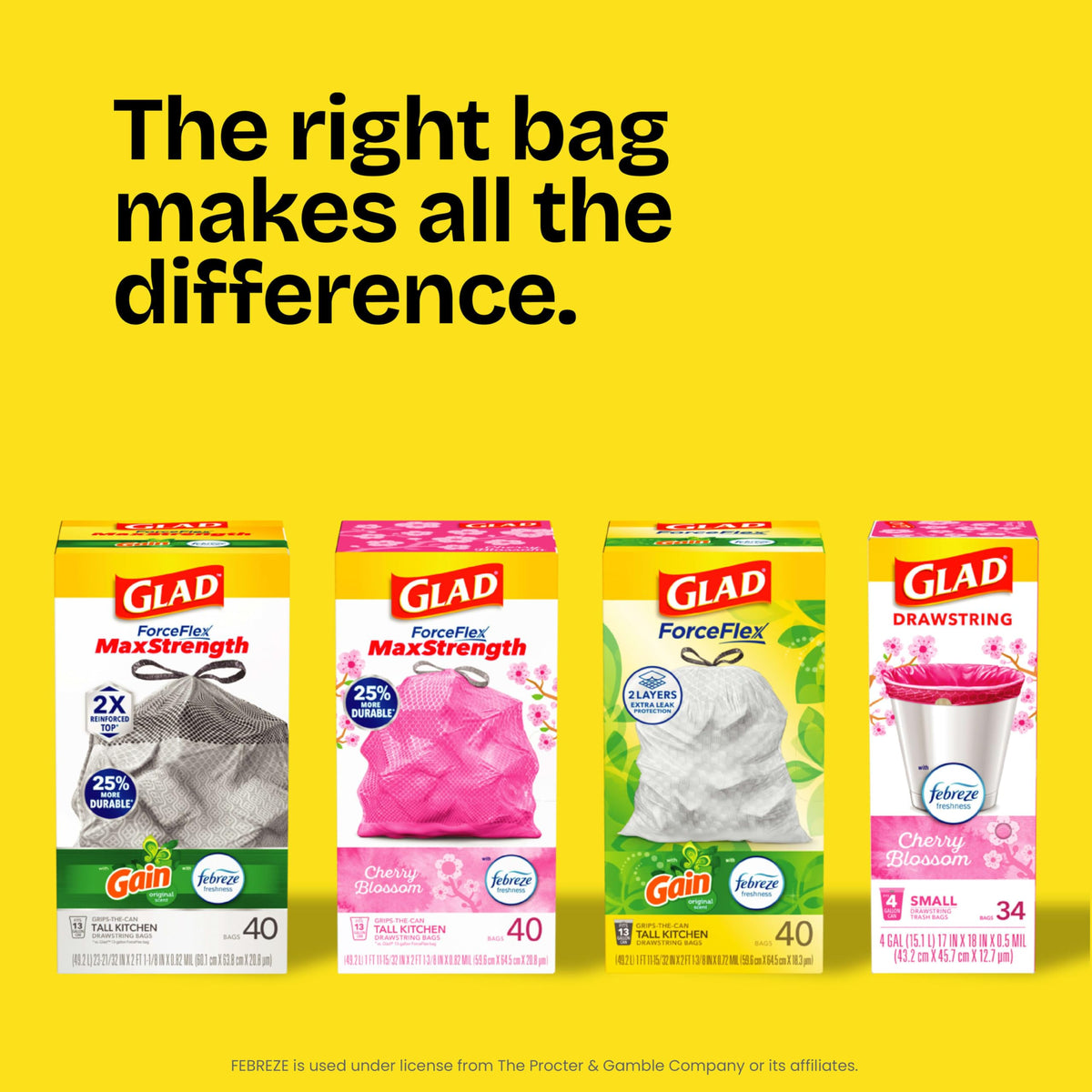 Glad ForceFlex Tall Kitchen Trash Bags, 13 Gallon, Gain Lavender, 80 Count (Package May Vary)