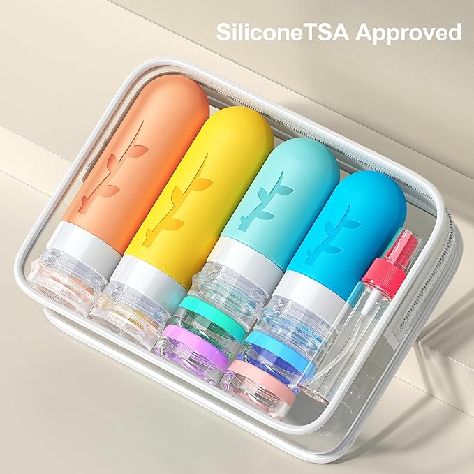 18pack Travel Bottles for Toiletries:Silicone TSA Approved-Containers for Toiletries,Leak Proof Refillable Liqus Shampoo And Conditioner Essentials toiletry Bottles