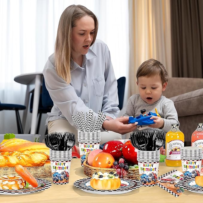 144pcs Monster Truck Birthday Party Supplies Plates Napkins Disposable Paper Cups and Straws Monster Truck Party Decorations Tableware Set for Kids Boys Birthday Decor 24 Guests