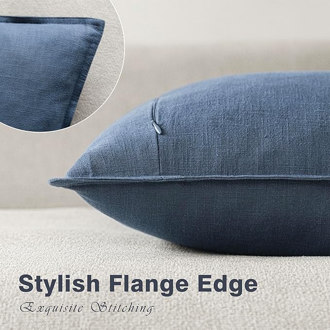 Foindtower Pack of 2, Decorative Linen Soild Throw Pillow Covers Soft Accent Euro Cushion Case Farmhouse Neutral Pillowcase for Chair Couch Sofa Bedroom Living Room Home Decor 24 x 24 Inch Dark Blue