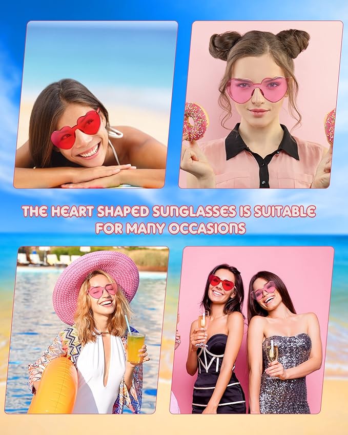 Frienda 8 Pairs Heart Shaped Sunglasses for Women Rimless Heart Glasses Candy Color Sunglasses for Party Favor