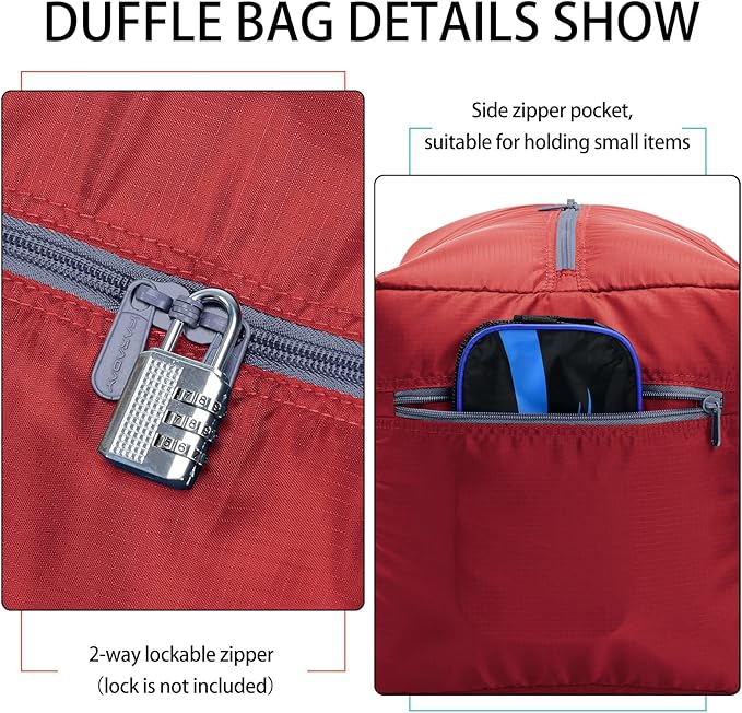 iFARADAY Foldable Duffel Bag 30" / 75L Lightweight with Water Rresistant for Travel-Red