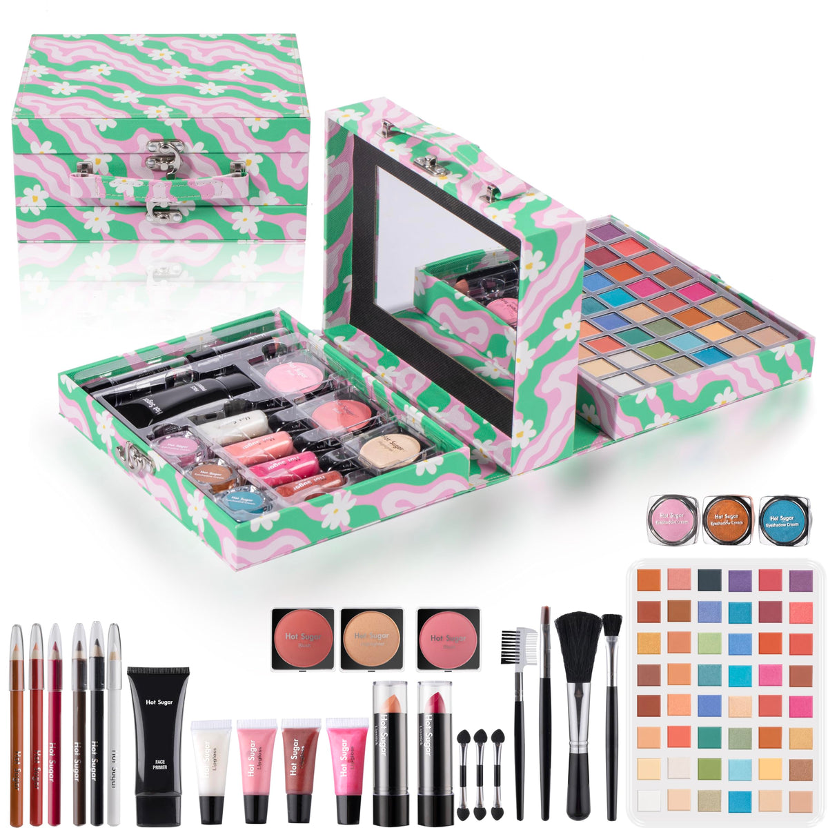 Hot Sugar Makeup Kit for Teens, Women with Deluxe Train Case (Floral Green)