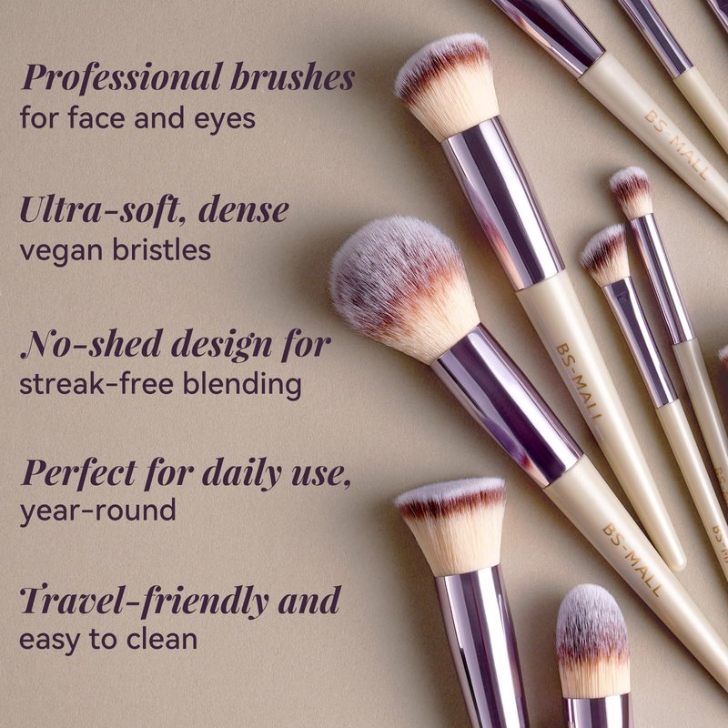 BS-MALL Makeup Brush Set 18 Pcs Professional Foundation Powder Concealers Eyeshadow Blush Synthetic Makeup Brushes with Labeled instruction Black Case Upgraded Version