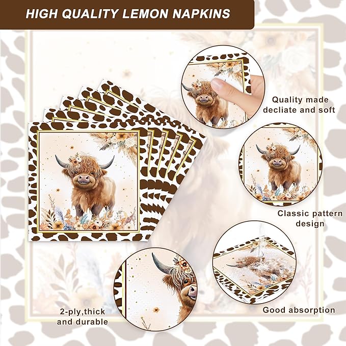 120PCS Boho Highland Cow Party Supplies for Boys girls Holy Cow Highland Themed Baby Shower Birthday Party Decorations Tableware Set Plates Napkins Cups Set for 20 Guests