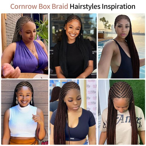 Lexqui 36 Inch Cornrow Braided Wigs 13X8 HD Lace Front Braid Wig for Women Braided Lace Front Wigs Middle Parted Box Braid Wig Synthetic Hair Full Lace Burgundy Red