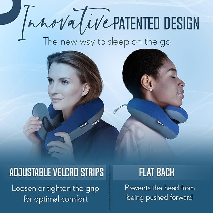 BCOZZY Organic Cotton Double Support Neck Pillow for Travel - 3 Ergonomic Positions for Head, Neck, and Chin Comfort - Ideal for Sleeping Upright on Flights, Cars, and at Home – Large, Navy