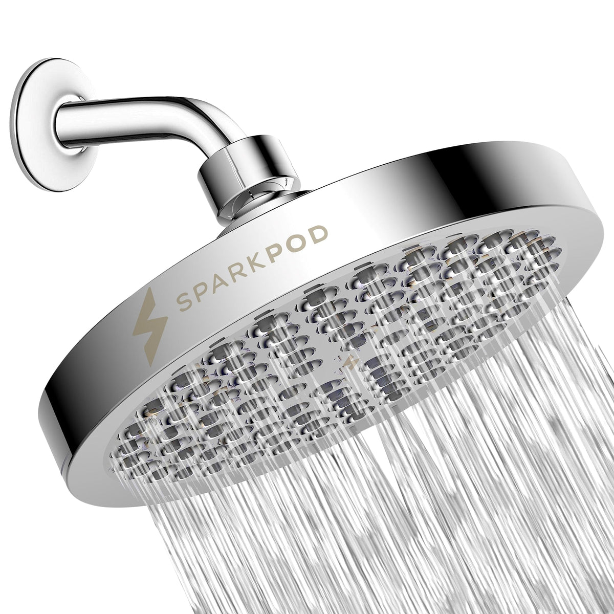 SparkPod Shower Head - High Pressure Rain - Premium Quality Luxury Design - Easy Clean Adjustable Replacement for Your Bathroom Shower Heads (Polished Chrome Finish, 6 Inch Round)