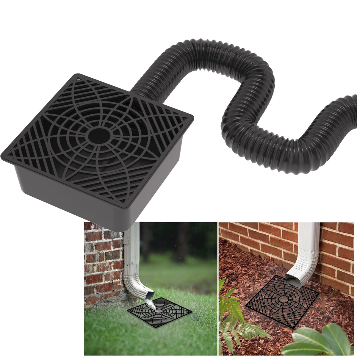 YOTODY Gutter Downspout Extensions,Catch Basin Low Profile Downspout Extender | No Deep Dig Catch Basin, Flexible Pipe Extension to 5.1ft, Protect House Foundation